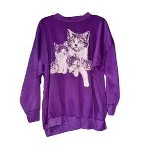 Oversized XXL vintage all over graphic Purple Cat Print Sweatshirt glitter